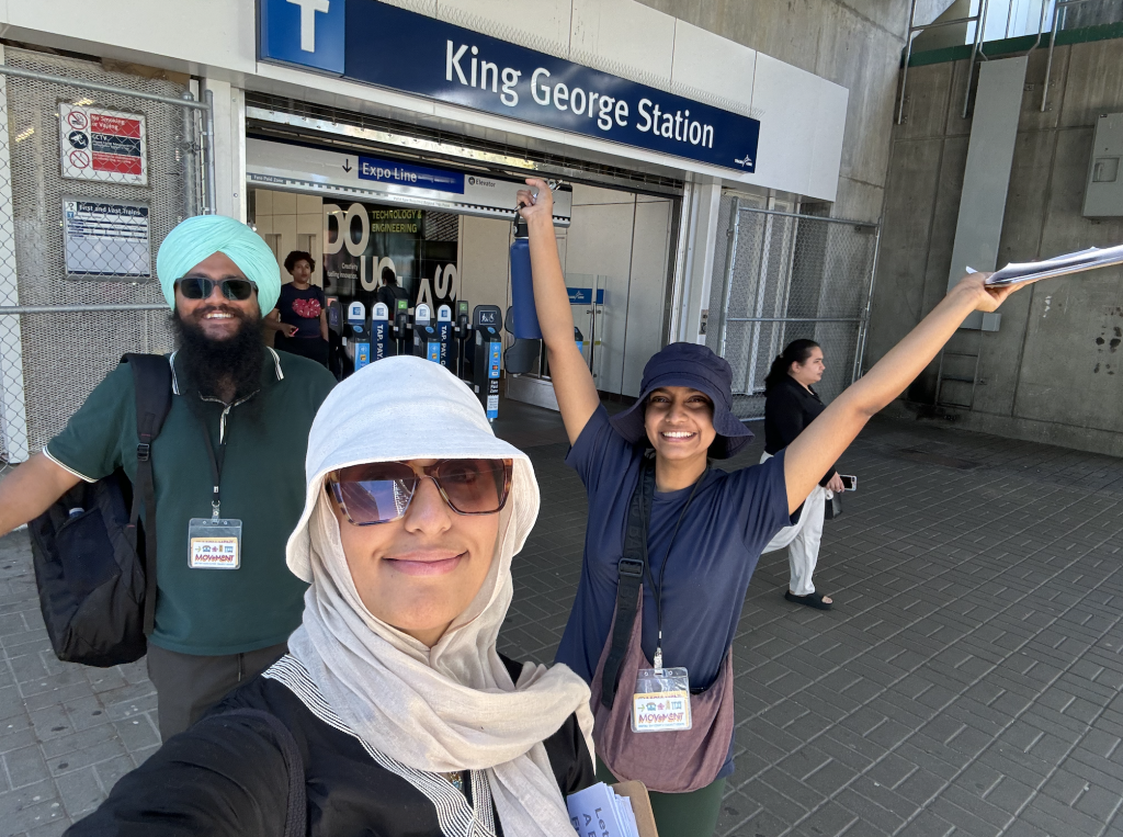 Movement Volunteers canvassing transit riders at King George SkyTrain Station in Surrey, BC.