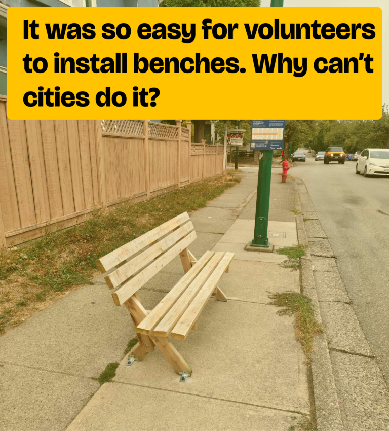 RELEASE: It was cheap and easy for volunteers to put benches at five bus stops. Will municipal candidates from across Metro Vancouver take the hint?